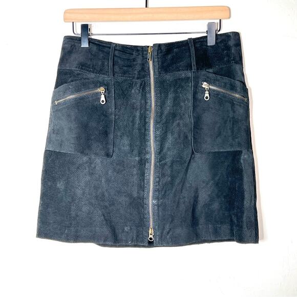 INC International Concepts black leather A line mini skirt size 10 B108 - Picture 1 of 3